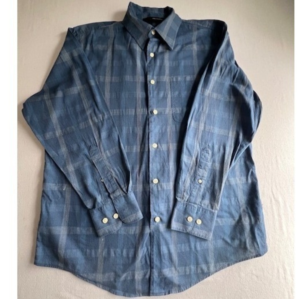 Greg Norman Button Down Shirt Men Medium Blue Plaid Dobby Textured Long Sleeve
